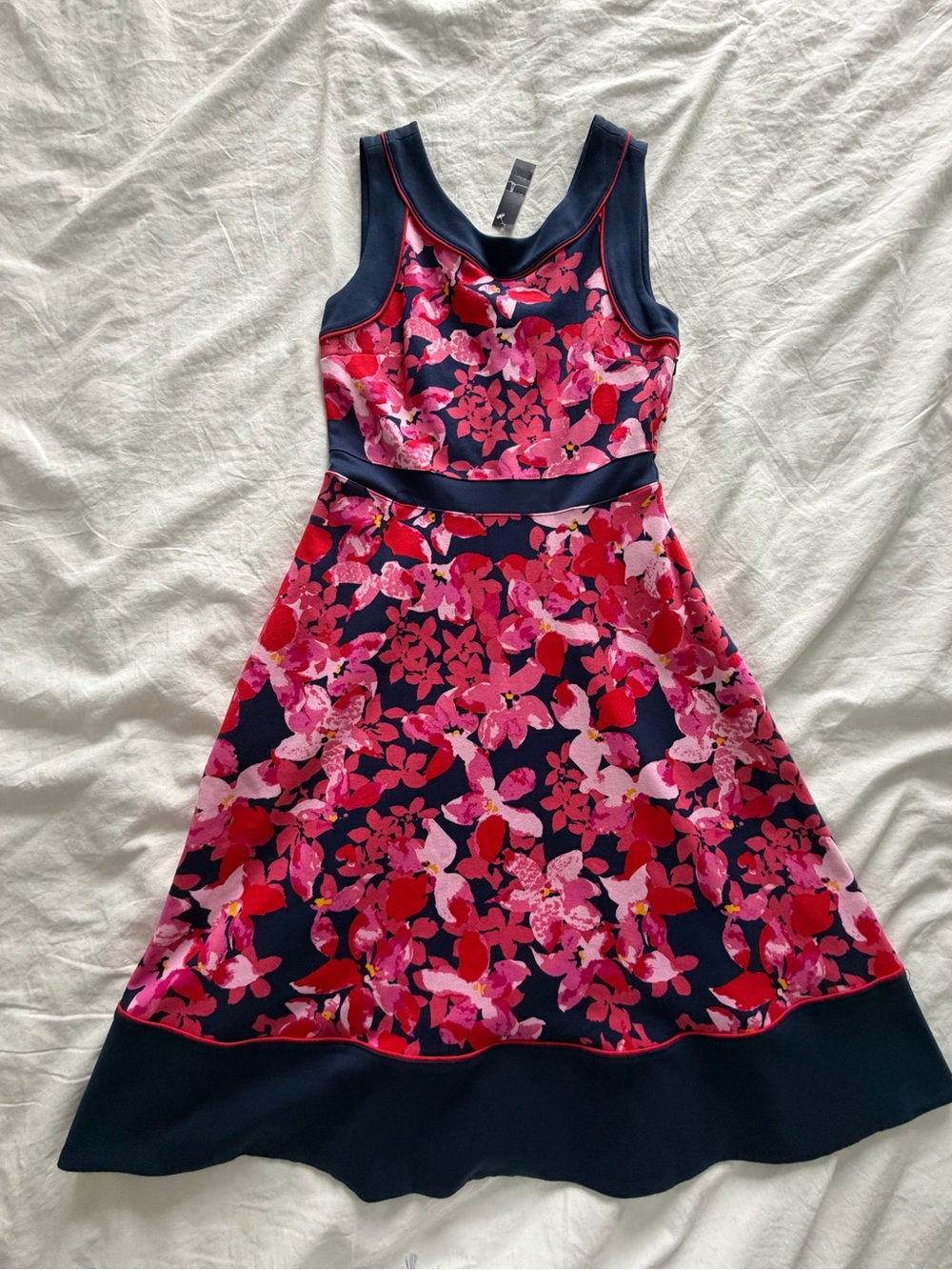 Lands' End Pointe Knit Sleeve Fit and Flare Dress with Floral Print